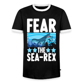Mosasaurus Dinosaur - Men's Ringer Shirt - black/white - Front - AI Model Female 172 light (172cm) & AI Model Male 178 light (178cm)