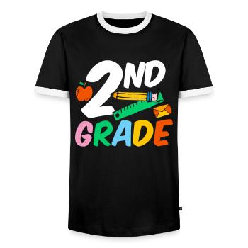 Second Grade Second Grader Teacher Student School - Men's Ringer Shirt - black/white - Front - AI Model Female 172 light (172cm) & AI Model Male 178 light (178cm)