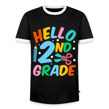 Hello 2nd Grade Second Grade Second Grader - Men's Ringer Shirt - black/white - Front - AI Model Female 172 light (172cm) & AI Model Male 178 light (178cm)