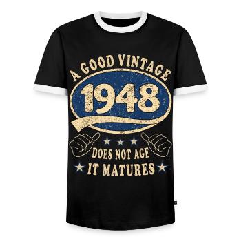75e anniversaire 1948 75 Bon millésime - T-shirt contrasté Homme - noir/blanc - Devant - AI Model Female 172 light (172cm) & AI Model Male 178 light (178cm)