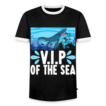 Mosasaurus Dinosaur - Men's Ringer Shirt - black/white - Front - AI Model Female 172 light (172cm) & AI Model Male 178 light (178cm)