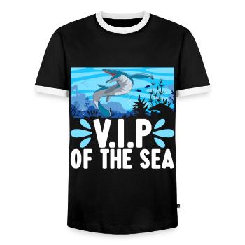 Mosasaurus Dinosaur - Men's Ringer Shirt - black/white - Front - AI Model Female 172 light (172cm) & AI Model Male 178 light (178cm)