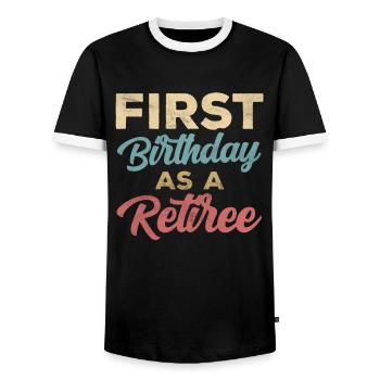 First birthday as a pensioner pensioner pregnant - Men's Ringer Shirt - black/white - Front - AI Model Female 172 light (172cm) & AI Model Male 178 light (178cm)