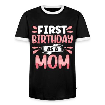 First Birthday As a Mother Sayings Pregnant - Men's Ringer Shirt - black/white - Front - AI Model Female 172 light (172cm) & AI Model Male 178 light (178cm)