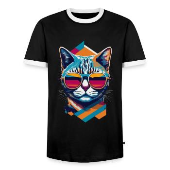 Retro Cool Cat: Vintage Vibes and Feline Flair - Männer Kontrast-T-Shirt - Schwarz/Weiß - Vorne - AI Model Female 172 light (172cm) & AI Model Male 178 light (178cm)