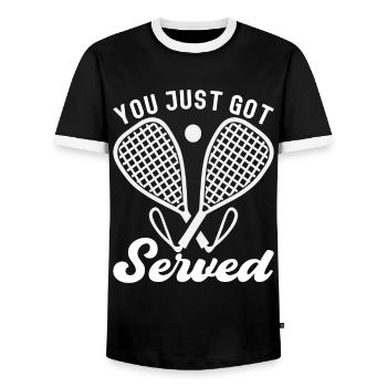 Racquetball Racquetball Player - Men's Ringer Shirt - black/white - Front - AI Model Female 172 light (172cm) & AI Model Male 178 light (178cm)