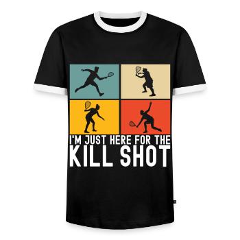 Racquetball Racquetball Player - Men's Ringer Shirt - black/white - Front - AI Model Female 172 light (172cm) & AI Model Male 178 light (178cm)