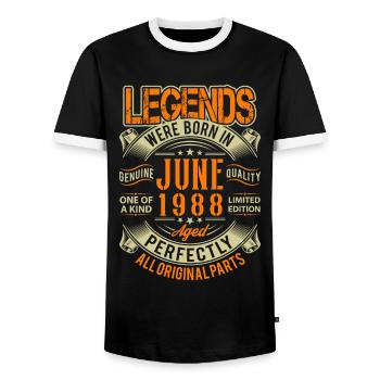 1988 Juni Geburtstag Legende - Männer Kontrast-T-Shirt - Schwarz/Weiß - Vorne - AI Model Female 172 light (172cm) & AI Model Male 178 light (178cm)