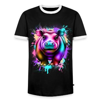 Hippopotamus - Men's Ringer Shirt - black/white - Front - AI Model Female 172 light (172cm) & AI Model Male 178 light (178cm)