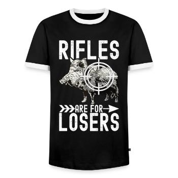 Chasseurs Chasse au sanglier - T-shirt contrasté Homme - noir/blanc - Devant - AI Model Female 172 light (172cm) & AI Model Male 178 light (178cm)