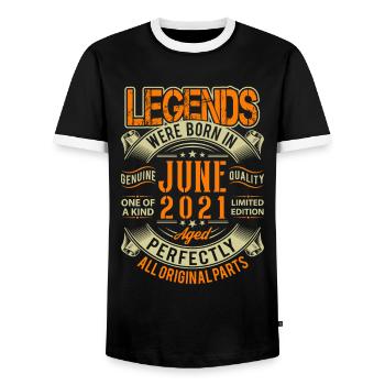 2021 June Birthday Legend - Men's Ringer Shirt - black/white - Front - AI Model Female 172 light (172cm) & AI Model Male 178 light (178cm)