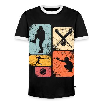 Baseball - Men's Ringer Shirt - black/white - Front - AI Model Female 172 light (172cm) & AI Model Male 178 light (178cm)
