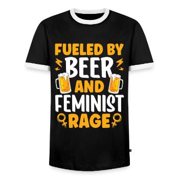 Angetrieben Von Bier Und Feministischer Wut Frauen - Männer Kontrast-T-Shirt - Schwarz/Weiß - Vorne - AI Model Female 172 light (172cm) & AI Model Male 178 light (178cm)