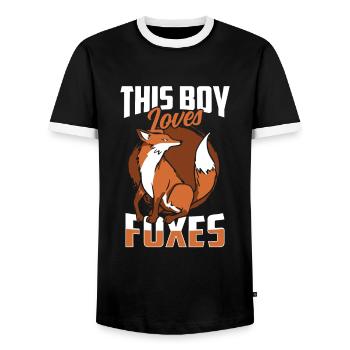 This boy loves foxes animal lover fox - Men's Ringer Shirt - black/white - Front - AI Model Female 172 light (172cm) & AI Model Male 178 light (178cm)