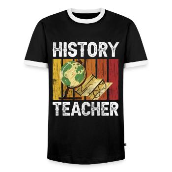 History teacher, teacher, history, historian - Men's Ringer Shirt - black/white - Front - AI Model Female 172 light (172cm) & AI Model Male 178 light (178cm)