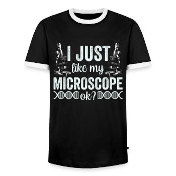 J’aime vraiment mon microscope Microscope - T-shirt contrasté Homme - noir/blanc - Devant - AI Model Female 172 light (172cm) & AI Model Male 178 light (178cm)