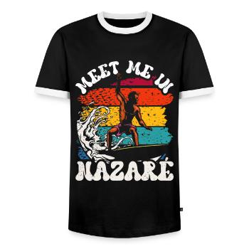 Rencontrez-moi Surf à Nazaré, Portugal Surfeurs - T-shirt contrasté Homme - noir/blanc - Devant - AI Model Female 172 light (172cm) & AI Model Male 178 light (178cm)