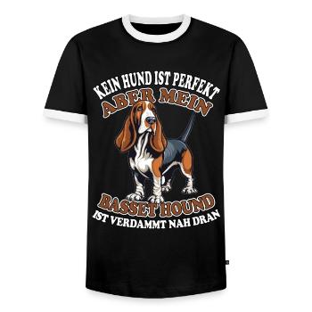 Kein Hund ist perfekt aber mein Basset Hound - Männer Kontrast-T-Shirt - Schwarz/Weiß - Vorne - AI Model Female 172 light (172cm) & AI Model Male 178 light (178cm)