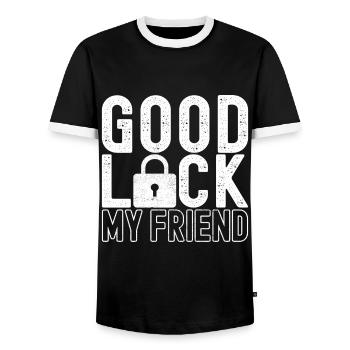Schlüsseldienst Serrurier Dietrich - T-shirt contrasté Homme - noir/blanc - Devant - AI Model Female 172 light (172cm) & AI Model Male 178 light (178cm)