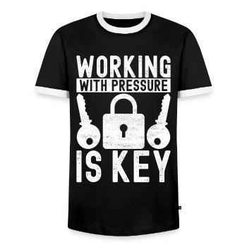 Schlüsseldienst Serrurier Dietrich - T-shirt contrasté Homme - noir/blanc - Devant - AI Model Female 172 light (172cm) & AI Model Male 178 light (178cm)