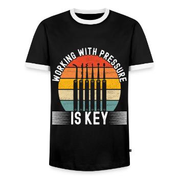 Schlüsseldienst Serrurier Dietrich - T-shirt contrasté Homme - noir/blanc - Devant - AI Model Female 172 light (172cm) & AI Model Male 178 light (178cm)