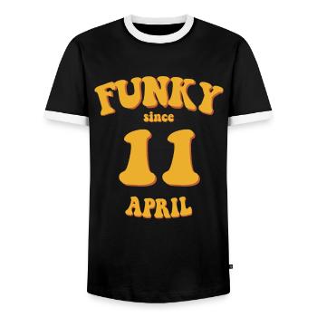 Funky Anniversaire: Avril 2011 - Flower Power - T-shirt contrasté Homme - noir/blanc - Devant - AI Model Female 172 light (172cm) & AI Model Male 178 light (178cm)