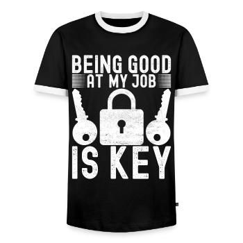 Schlüsseldienst Serrurier Dietrich - T-shirt contrasté Homme - noir/blanc - Devant - AI Model Female 172 light (172cm) & AI Model Male 178 light (178cm)