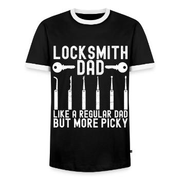 Schlüsseldienst Serrurier Dietrich - T-shirt contrasté Homme - noir/blanc - Devant - AI Model Female 172 light (172cm) & AI Model Male 178 light (178cm)