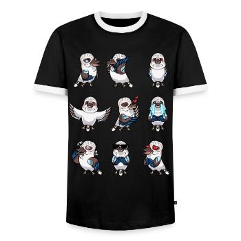 Lachender Hans Vogel Jägerliest Kawaii Emoticon - Männer Kontrast-T-Shirt - Schwarz/Weiß - Vorne - AI Model Female 172 light (172cm) & AI Model Male 178 light (178cm)