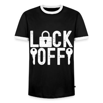 Schlüsseldienst Serrurier Dietrich - T-shirt contrasté Homme - noir/blanc - Devant - AI Model Female 172 light (172cm) & AI Model Male 178 light (178cm)