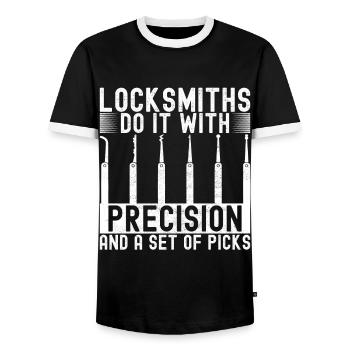 Schlüsseldienst Serrurier Dietrich - T-shirt contrasté Homme - noir/blanc - Devant - AI Model Female 172 light (172cm) & AI Model Male 178 light (178cm)