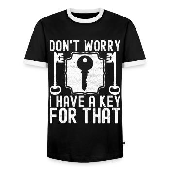 Schlüsseldienst Serrurier Dietrich - T-shirt contrasté Homme - noir/blanc - Devant - AI Model Female 172 light (172cm) & AI Model Male 178 light (178cm)