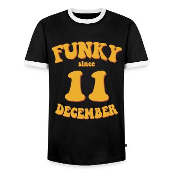 Funky Anniversaire: Décembre 2011 - Flower Power - T-shirt contrasté Homme - noir/blanc - Devant - AI Model Female 172 light (172cm) & AI Model Male 178 light (178cm)