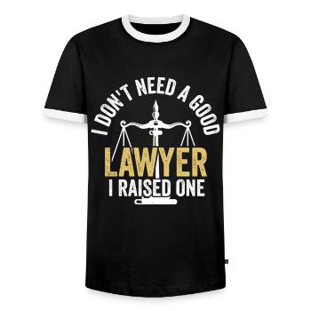 Don't need a good lawyer, raised one - Men's Ringer Shirt - black/white - Front - AI Model Female 172 light (172cm) & AI Model Male 178 light (178cm)