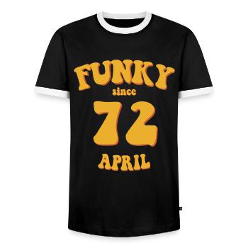Funky Birthday: Avril 1972 - Flower Power - T-shirt contrasté Homme - noir/blanc - Devant - AI Model Female 172 light (172cm) & AI Model Male 178 light (178cm)