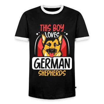 Ce garçon aime le berger allemand chien mignon - T-shirt contrasté Homme - noir/blanc - Devant - AI Model Female 172 light (172cm) & AI Model Male 178 light (178cm)