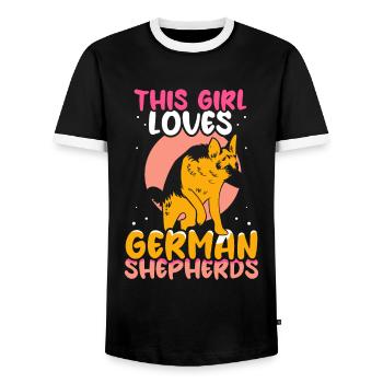This girl loves German Shepherd dog - Men's Ringer Shirt - black/white - Front - AI Model Female 172 light (172cm) & AI Model Male 178 light (178cm)