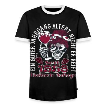 65. Geburtstag 1958 65er Guter Jahrgang - Männer Kontrast-T-Shirt - Schwarz/Weiß - Vorne - AI Model Female 172 light (172cm) & AI Model Male 178 light (178cm)