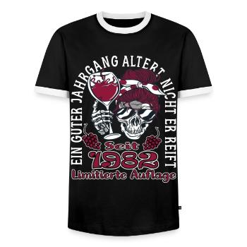 41. Geburtstag 1982 41er Guter Jahrgang - Männer Kontrast-T-Shirt - Schwarz/Weiß - Vorne - AI Model Female 172 light (172cm) & AI Model Male 178 light (178cm)