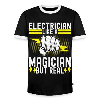 Electrician Electronics Technician - Men's Ringer Shirt - black/white - Front - AI Model Female 172 light (172cm) & AI Model Male 178 light (178cm)