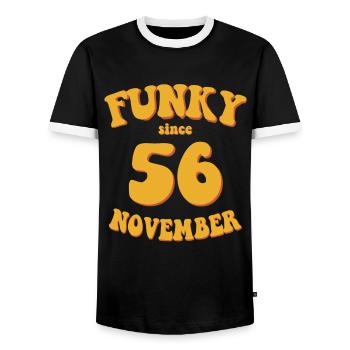 Funky Birthday: Novembre 1956 - Flower Power - T-shirt contrasté Homme - noir/blanc - Devant - AI Model Female 172 light (172cm) & AI Model Male 178 light (178cm)