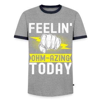 Electrician Electronics Technician - Men's Ringer Shirt - grey/navy  - Front - AI Model Female 172 light (172cm) & AI Model Male 178 light (178cm)
