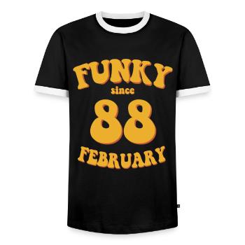 Funky Birthday: February 1988 - Flower Power - Men's Ringer Shirt - black/white - Front - AI Model Female 172 light (172cm) & AI Model Male 178 light (178cm)