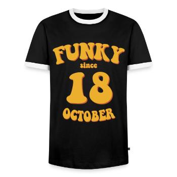 Funky Birthday: October 2018 - Flower Power - Men's Ringer Shirt - black/white - Front - AI Model Female 172 light (172cm) & AI Model Male 178 light (178cm)