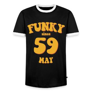 Funky Birthday: May 1959 - Flower Power - Men's Ringer Shirt - black/white - Front - AI Model Female 172 light (172cm) & AI Model Male 178 light (178cm)