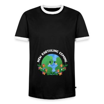 New Earthling Coming - Baby Announcement - Men's Ringer Shirt - black/white - Front - AI Model Female 172 light (172cm) & AI Model Male 178 light (178cm)