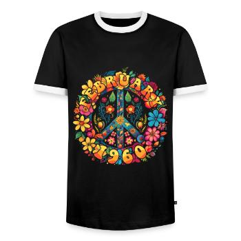 Flower Power Hippie Birthday - Février 1960 - T-shirt contrasté Homme - noir/blanc - Devant - AI Model Female 172 light (172cm) & AI Model Male 178 light (178cm)