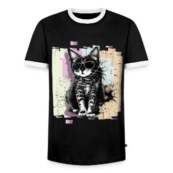 Cat with sunglasses - Men's Ringer Shirt - black/white - Front - AI Model Female 172 light (172cm) & AI Model Male 178 light (178cm)