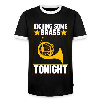 Horn Brass Instrument - Men's Ringer Shirt - black/white - Front - AI Model Female 172 light (172cm) & AI Model Male 178 light (178cm)