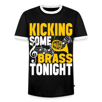 Horn Brass Instrument - Men's Ringer Shirt - black/white - Front - AI Model Female 172 light (172cm) & AI Model Male 178 light (178cm)